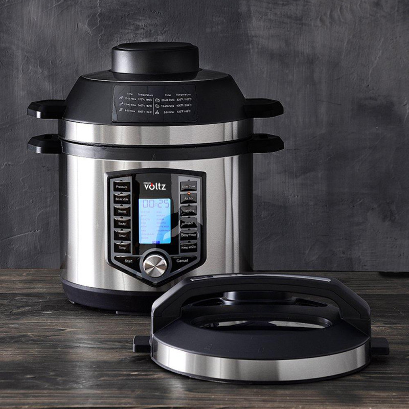 La mâna a doua: Multicooker si Air Fryer 2in1 Oliver Voltz OV51985G6, 6L, 1500W, 44 functii, 12 programe, Inox
