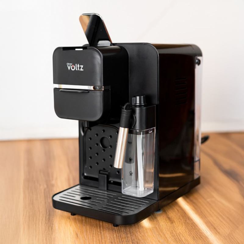 La mâna a doua: Espressor capsule si cafea macinata 8in1 Oliver Voltz OV51171I5, 1350W, 20 bar, Spumare lapte, Negru