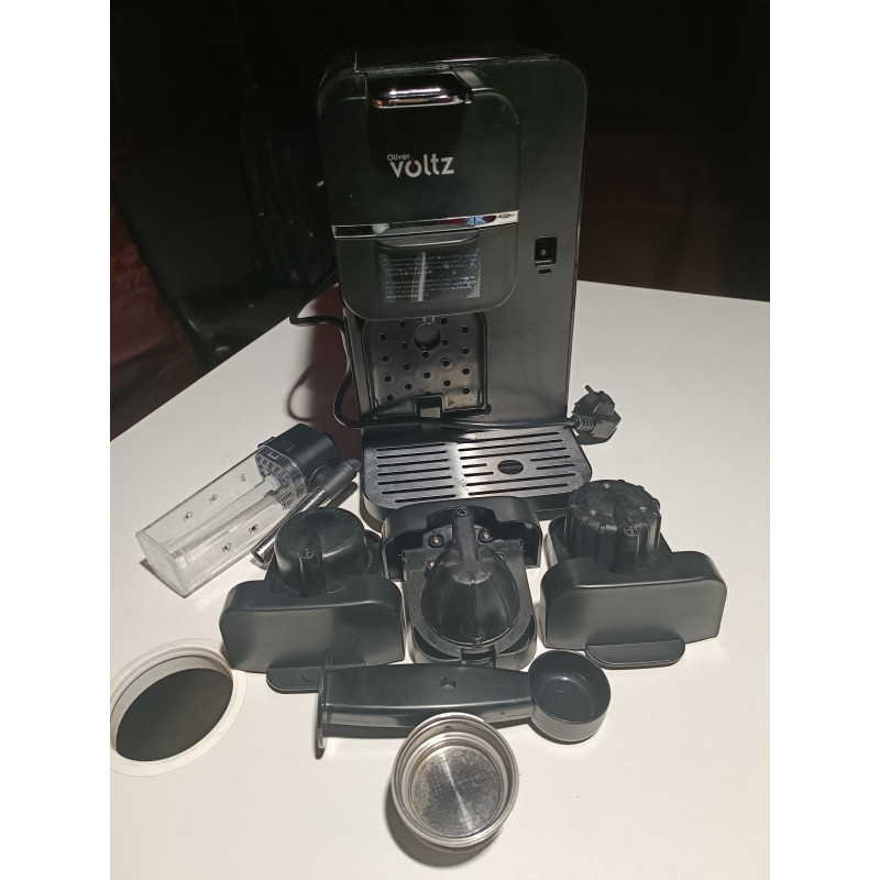La mâna a doua: Espressor capsule si cafea macinata 8in1 Oliver Voltz OV51171I5, 1350W, 20 bar, Spumare lapte, Negru