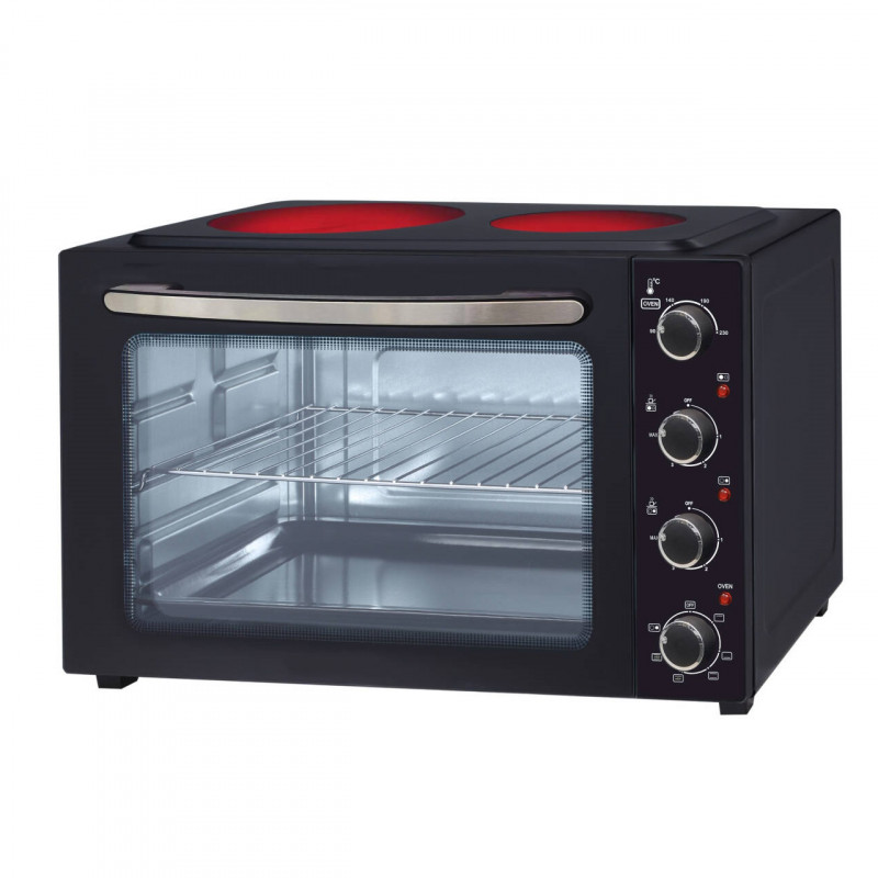 La mâna a doua: Cuptoc electric cu plite Oliver Voltz OV51441E45, 4300 W, 6 trepte, 45 L, 90-230°C, 2 plite cu infrarosu, Ventilator, Iluminare, Negru