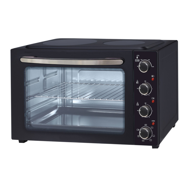 La mâna a doua: Cuptoc electric cu plite Oliver Voltz OV51441E45, 4300 W, 6 trepte, 45 L, 90-230°C, 2 plite cu infrarosu, Ventilator, Iluminare, Negru