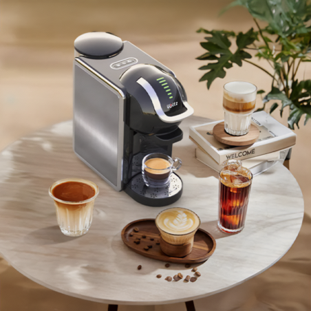 La mâna a doua: Espressor 8in1 Oliver Voltz OV51171K8R, 1450W, 0.8 L, 5 adaptoare, 19 bar, Cafea macinata si capsule, Negru/Argentiu