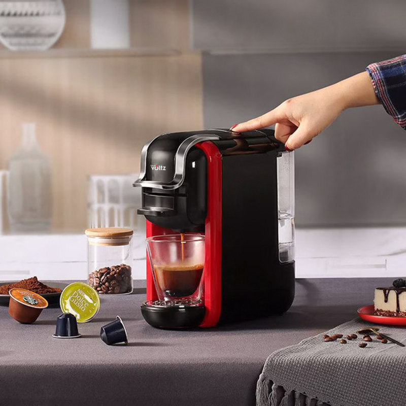 La mâna a doua: Espressor cafea macinata si capsule 8в1 Oliver Voltz OV51171B5, 1450W, 19 bar, Negru/Rosu