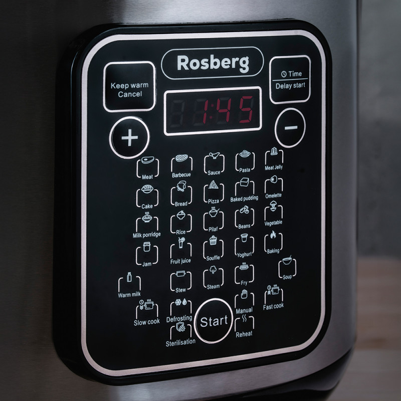 La mâna a doua: Multicooker cu 31 programe Rosberg R51985F5, 780W, 5L, Acoperite antiaderenta, Inox
