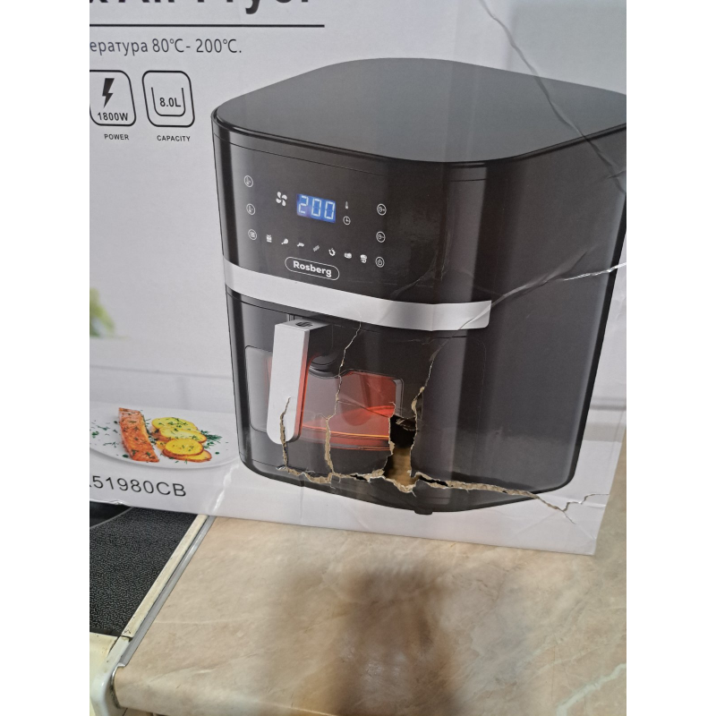 La mâna a doua: Friteuza cu aer cald AirFryer Rosberg R51980CB, 1800W, 8 L, 7 programe, Timer, Negru