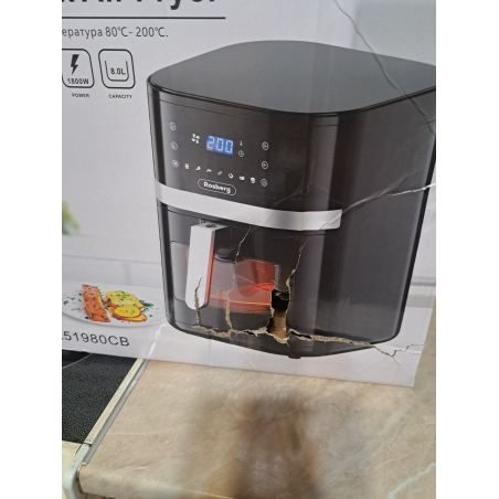 La mâna a doua: Friteuza cu aer cald AirFryer Rosberg R51980CB, 1800W, 8 L, 7 programe, Timer, Negru