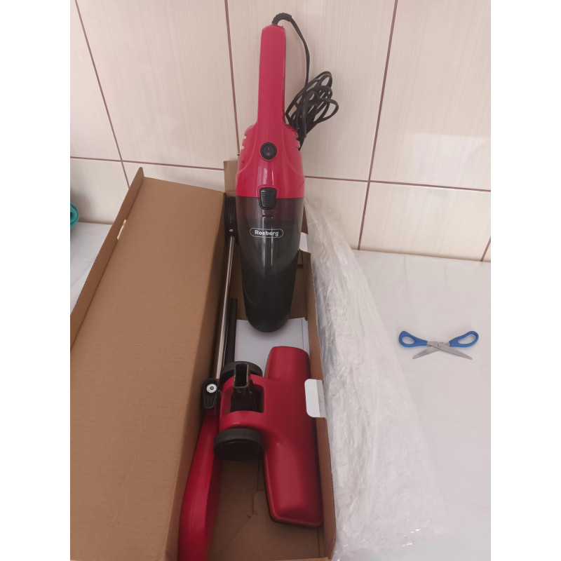 La mâna a doua: Aspirator vertical Rosberg R51001A, 600W, 800 ml, Filtru HEPA, Manual, Rosu