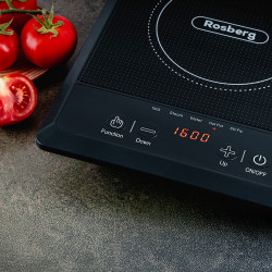 La mâna a doua: Plita cu inductie Rosberg R51445J, 2000W, 25x25 cm, 8 trepte, 8 setari de temp., 5 programe, Negru