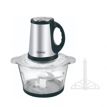 La mâna a doua: Tocator de bucatarie Rosberg R51111F, 400W, 2L, Recpient de sticla, 4 cutite, 3 viteze, Inox/negru