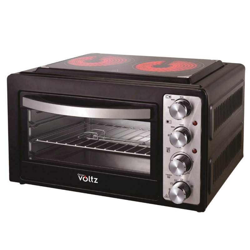 La mâna a doua: Cuptor electric cu plite Oliver Voltz OV51441A38, 38 L, 3100W, 100-230C, 2 plite, Ceramica  Negru