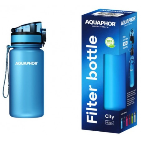 Sticla cu filtru pentru apa Aquaphor City 160026, 350 ml, Tritan, Carbune activ, Aqualen, Capac cu inchidere, Albastru