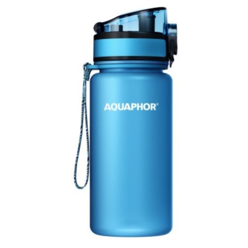 Sticla cu filtru pentru apa Aquaphor City 160026, 350 ml, Tritan, Carbune activ, Aqualen, Capac cu inchidere, Albastru