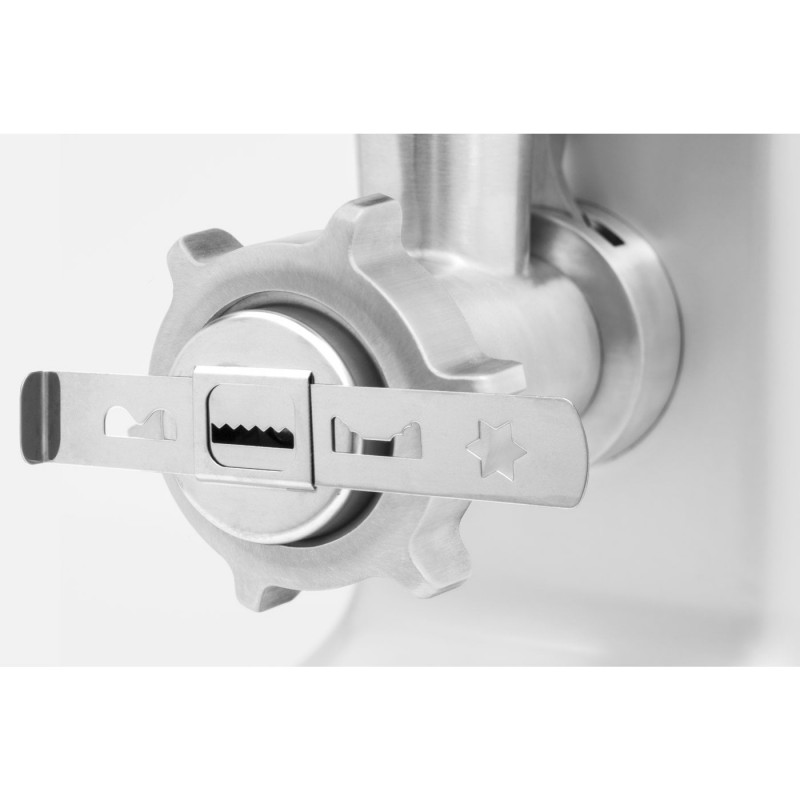 Masina de tocat electrica Caso FW 2000, 2000 W, 2 viteze, Reverse, Accesorii, Otel inoxidabil, Alb