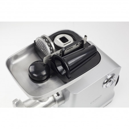 Masina de tocat electrica Caso FW 2000, 2000 W, 2 viteze, Reverse, Accesorii, Otel inoxidabil, Alb