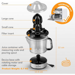 Storcator electric citrice Swiss Haus SH-CJ2140, 40 W, 1 l, Filtru,Rotatie bidirectionala, Fara BPA, Cupru/Negru
