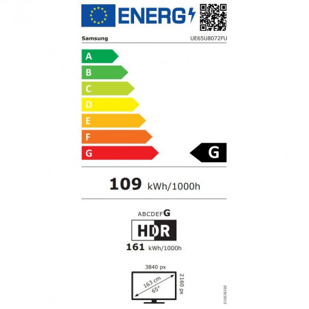 Televizor Samsung UE65U8072FUXXH, 65″ (163 cm), 3840×2160 UHD 4K, Clasa G, Smart TV, HDR, Bluetooth, Wi-Fi, Tizen, Negru