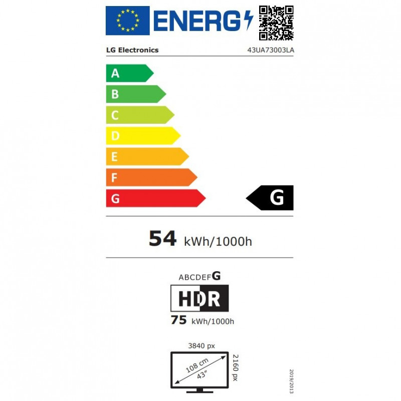 Televizor LG 43UA73003LA, 4K Ultra HD 3840 × 2160, 43″ (108 cm), Clasa G, LED, Smart TV, Upscaling AI, webOS, Negru