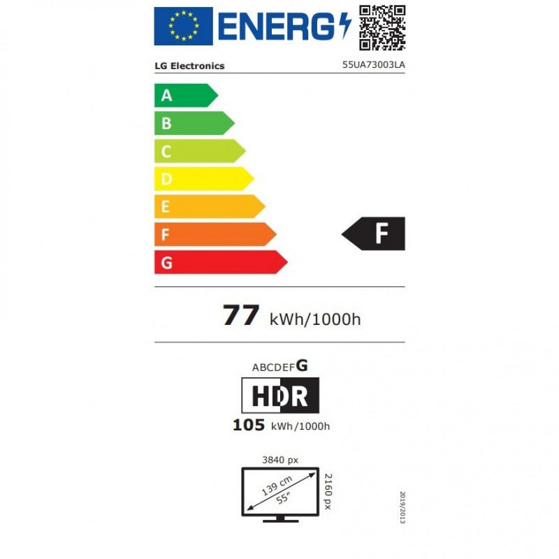 Televizor LG 55UA73003LA, 4K Ultra HD 3840 × 2160, 55″ (139 cm), clasa de eficiență energetică F, LED, Smart TV, upscaling AI, webOS, negru