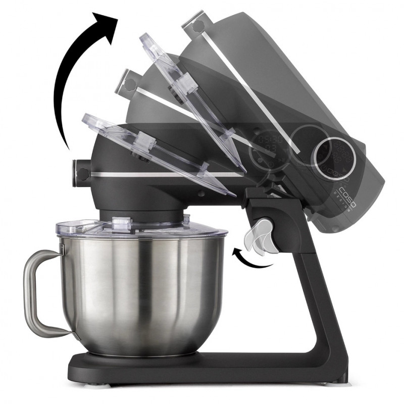 Robot de bucătărie Caso KM 1800 Black-E, 1800 W, 6 l, 10 viteze, cronometru, vas din inox, comandă tactilă, LED, negru mat