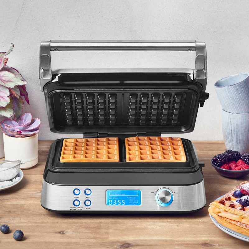 Aparat de preparat vafe Gastroback Advanced Control, 1600 W, 220 ml, 7 trepte de coacere, elemente de încălzire duble, plăci adânci, cronometru, protecție împotriva revărsării, argintiu