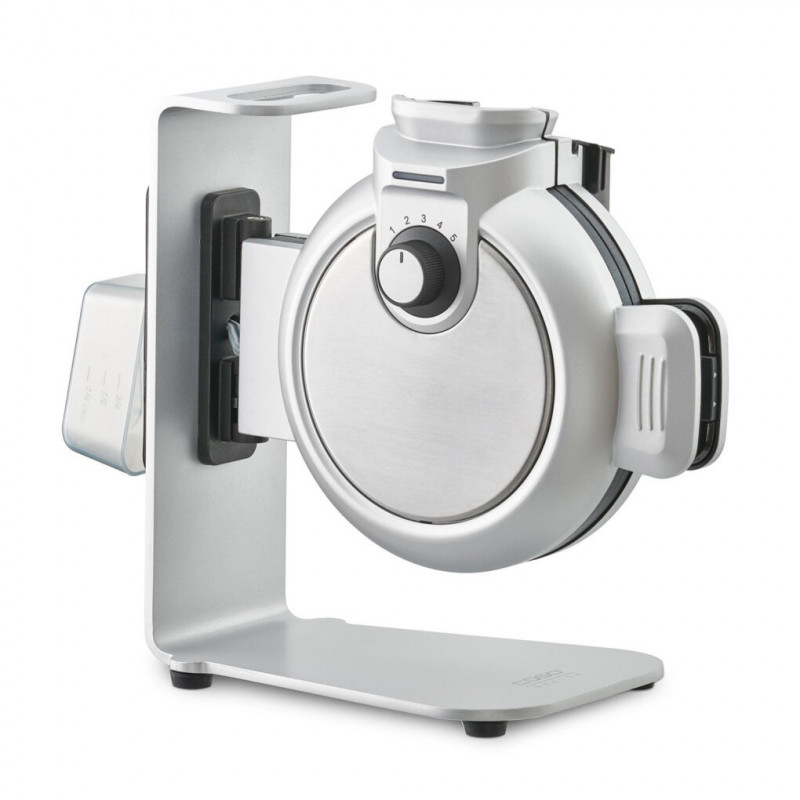 Aparat vertical pentru vafe Caso Design WaffleUp, 800 W, 18 cm, 5 trepte, Strat dublu antiaderent, Semnal sonor si luminos, Recipient compozitie , Argintiu