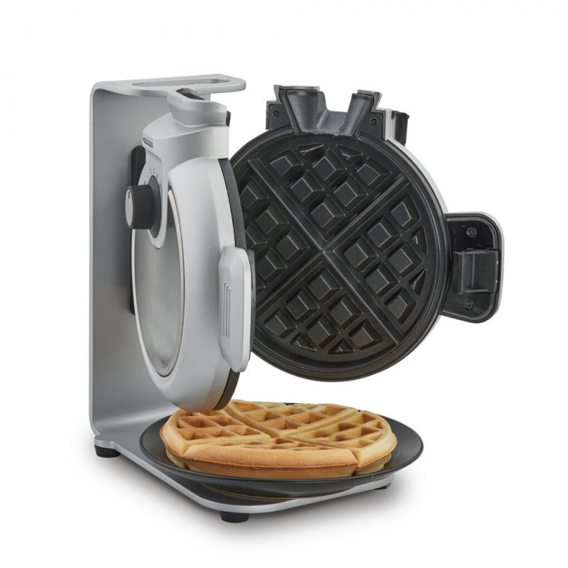Aparat vertical pentru vafe Caso Design WaffleUp, 800 W, 18 cm, 5 trepte, Strat dublu antiaderent, Semnal sonor si luminos, Recipient compozitie , Argintiu