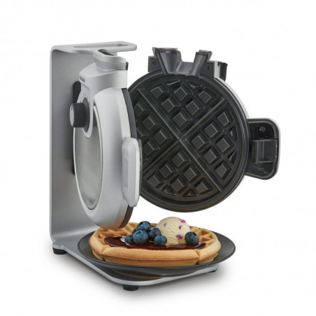 Aparat vertical pentru vafe Caso Design WaffleUp, 800 W, 18 cm, 5 trepte, Strat dublu antiaderent, Semnal sonor si luminos, Recipient compozitie , Argintiu