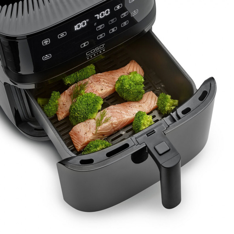 Friteuză cu aer cald și abur Caso AirFry & Steam 700, 1700 W, 7 l, 10 programe, 60-200 °C, cronometru, fereastră de vizualizare, alarmă, negru
