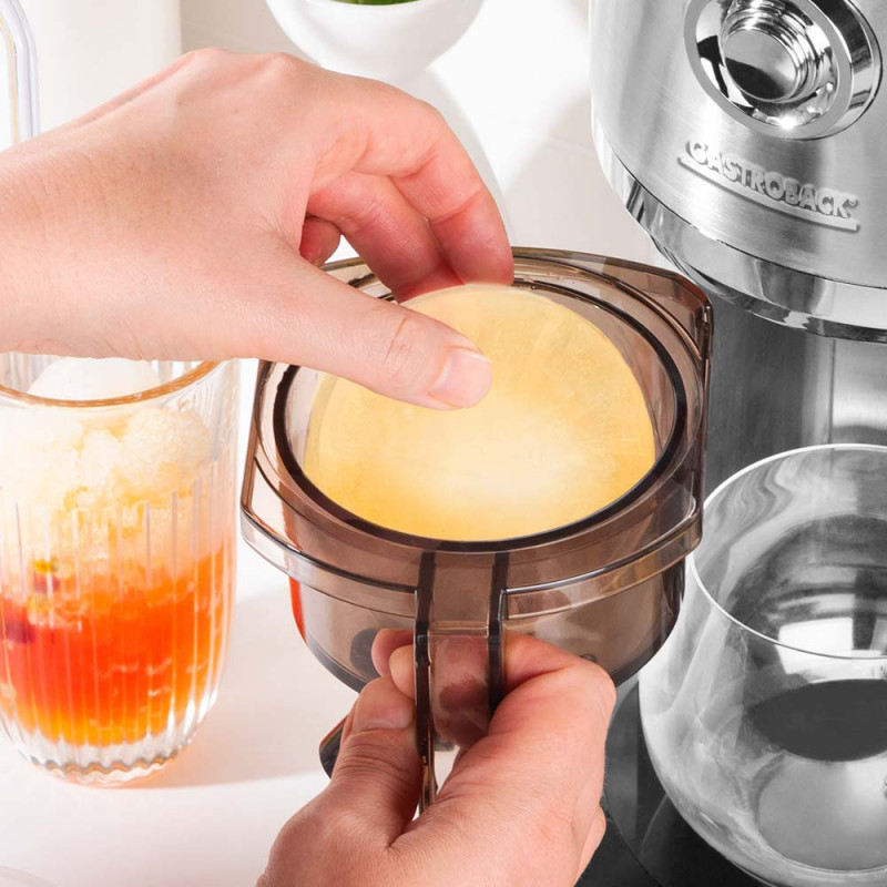 Aparat pentru deserturi cu gheață Gastroback Slushy & Ice Cream, 35 W, 200 ml, fin/grosier, 4 forme, inox