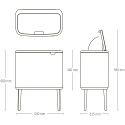 Coș de gunoi Brabantia Bo Touch 651105, 36 l, deschidere lină și silențioasă, deschidere largă, gri