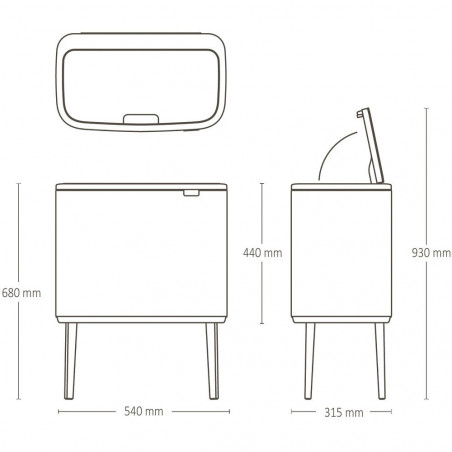 Coș de gunoi Brabantia Bo Touch 651105, 36 l, deschidere lină și silențioasă, deschidere largă, gri