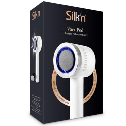 Pile electrică pentru piele aspră și bătături Silk'n VacuPedi VPC1PE1001, 2 viteze, 3 discuri, filtre interschimbabile și lavabile, sistem de aspirare, alb/argintiu