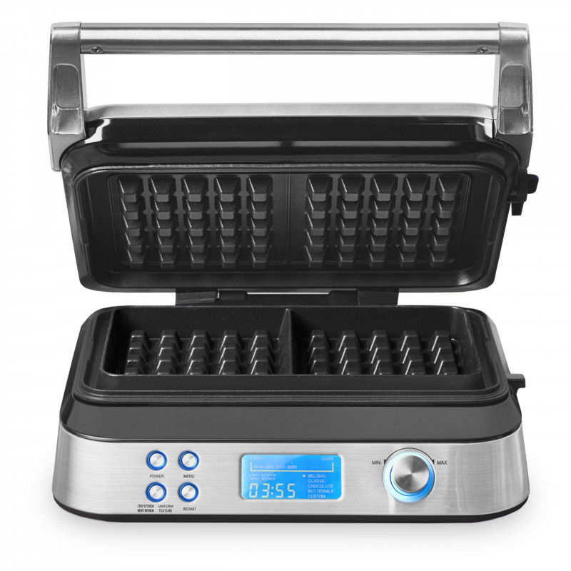 Aparat de preparat vafe Gastroback Advanced Control, 1600 W, 220 ml, 7 trepte de coacere, elemente de încălzire duble, plăci adânci, cronometru, protecție împotriva revărsării, argintiu