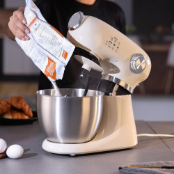 Mixer planetar Swiss Haus SH-KM2005, 1000 W, 5 l, 12 viteze, pornire treptată, cap rabatabil, vas din inox, bej