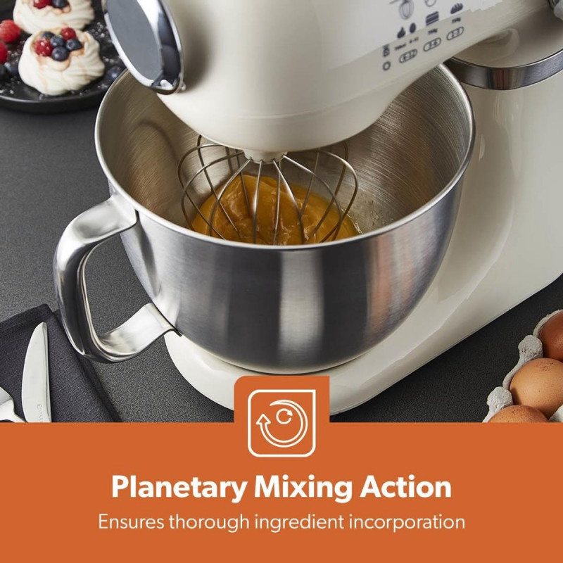Mixer planetar Swiss Haus SH-KM2005, 1000 W, 5 l, 12 viteze, pornire treptată, cap rabatabil, vas din inox, bej