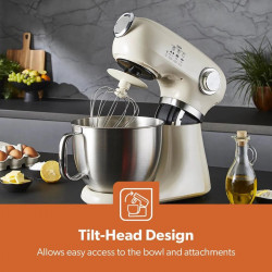Mixer planetar Swiss Haus SH-KM2005, 1000 W, 5 l, 12 viteze, pornire treptată, cap rabatabil, vas din inox, bej