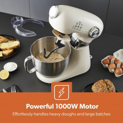 Mixer planetar Swiss Haus SH-KM2005, 1000 W, 5 l, 12 viteze, pornire treptată, cap rabatabil, vas din inox, bej