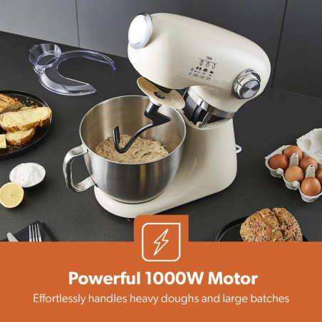 Mixer planetar Swiss Haus SH-KM2005, 1000 W, 5 l, 12 viteze, pornire treptată, cap rabatabil, vas din inox, bej