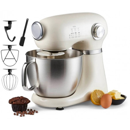 Mixer planetar Swiss Haus SH-KM2005, 1000 W, 5 l, 12 viteze, pornire treptată, cap rabatabil, vas din inox, bej
