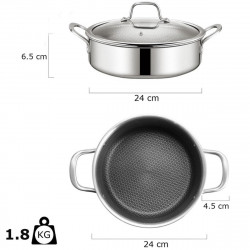 Oală joasă Swiss Haus SH-ZGLC24, 24 cm, 2,9 l, acoperire ceramică Sapphire, capac din sticlă, utilizabilă la cuptor până la 260 °C, compatibilă cu plitele cu inducție, argintiu