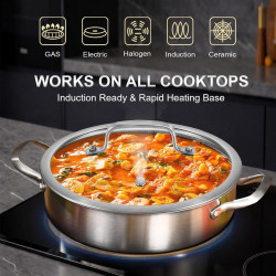 Oală joasă Swiss Haus SH-ZGLC24, 24 cm, 2,9 l, acoperire ceramică Sapphire, capac din sticlă, utilizabilă la cuptor până la 260 °C, compatibilă cu plitele cu inducție, argintiu