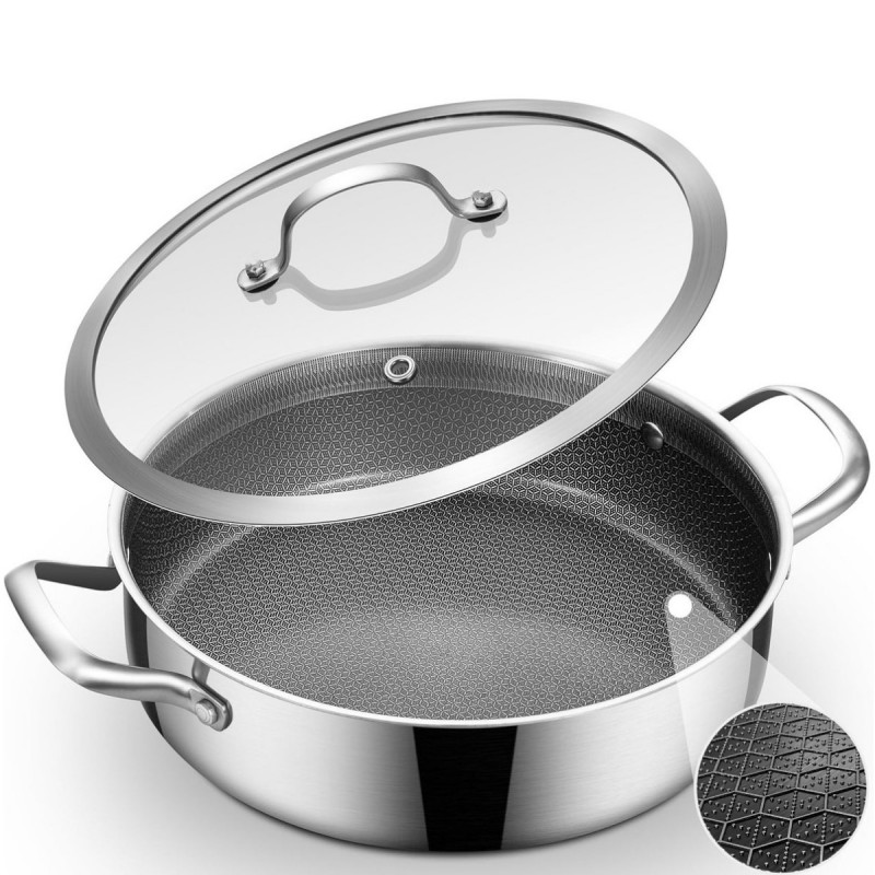 Oală joasă Swiss Haus SH-ZGLC24, 24 cm, 2,9 l, acoperire ceramică Sapphire, capac din sticlă, utilizabilă la cuptor până la 260 °C, compatibilă cu plitele cu inducție, argintiu