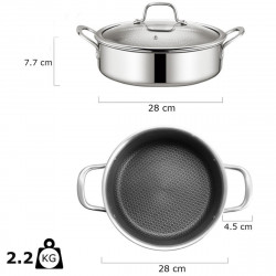 Cratita joasa Swiss Haus SH-ZGLC28, 28 cm, 4,5 l, Acoperire ceramica Sapphire, Cuptor pana la 260°C, Inductie, Argintiu