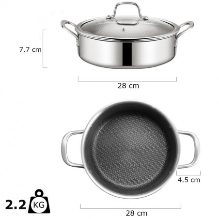 Cratita joasa Swiss Haus SH-ZGLC28, 28 cm, 4,5 l, Acoperire ceramica Sapphire, Cuptor pana la 260°C, Inductie, Argintiu