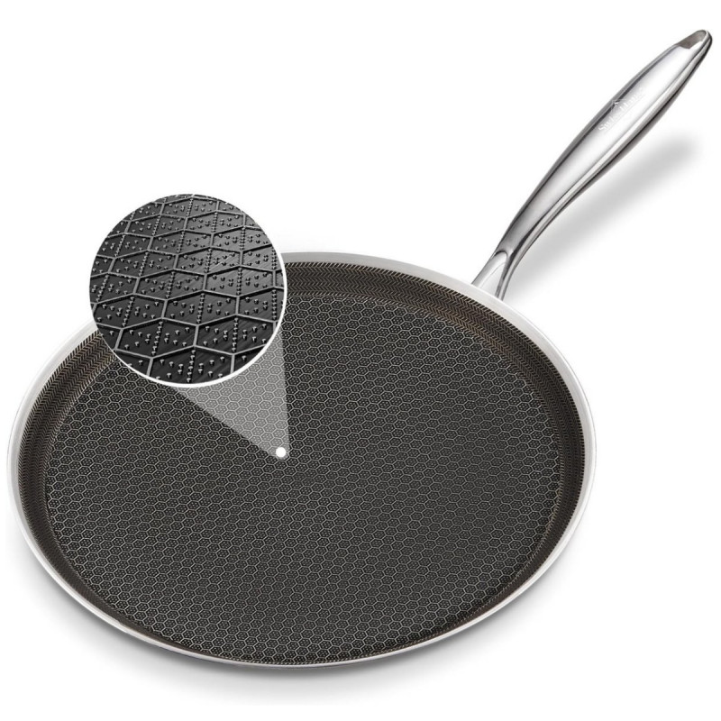 Tigaie pentru clătite Swiss Haus SH-ZGCP28, 28 x 2,4 cm, acoperire ceramică Sapphire, fără PTFE/PFAS/PFOA, compatibilă cu plitele cu inducție, argintie