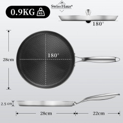 Tigaie pentru clătite Swiss Haus SH-ZGCP28, 28 x 2,4 cm, acoperire ceramică Sapphire, fără PTFE/PFAS/PFOA, compatibilă cu plitele cu inducție, argintie