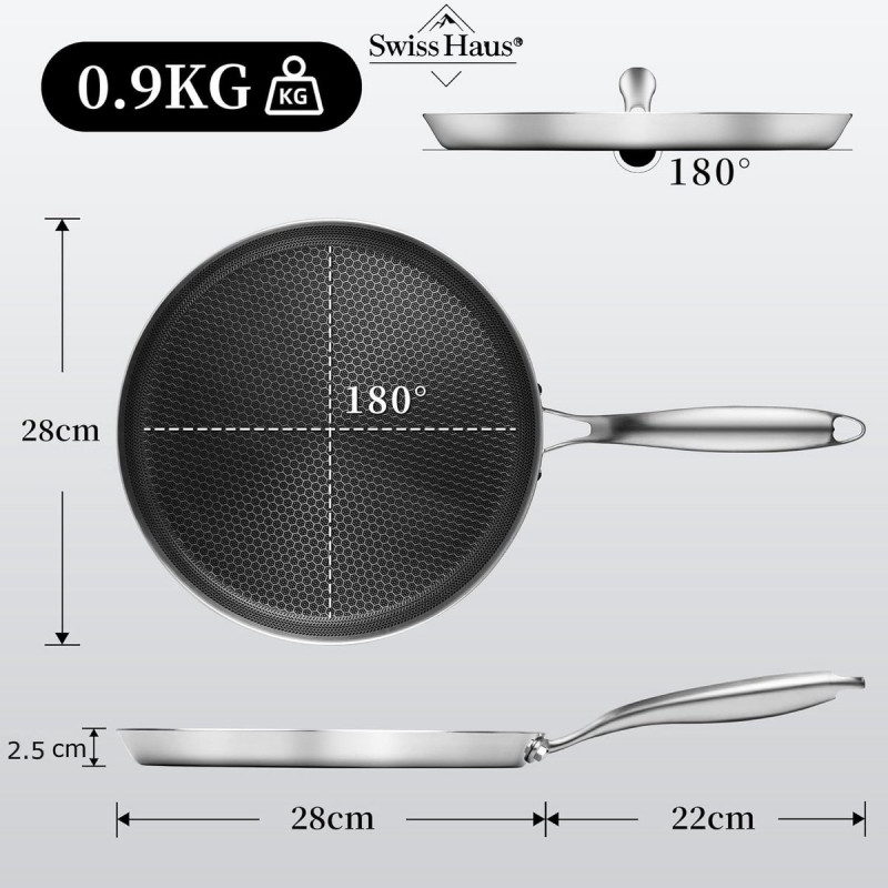 Tigaie pentru clătite Swiss Haus SH-ZGCP28, 28 x 2,4 cm, acoperire ceramică Sapphire, fără PTFE/PFAS/PFOA, compatibilă cu plitele cu inducție, argintie