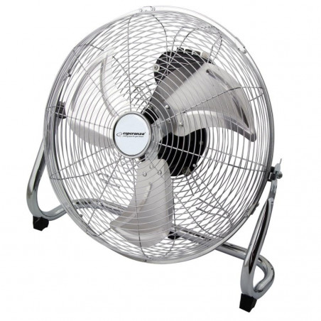 Ventilator de podea Esperanza EHF005, 50 W, 3 viteze, 30 cm, unghi de înclinare 90-270°, silențios, cu circulație a aerului, crom/metalic