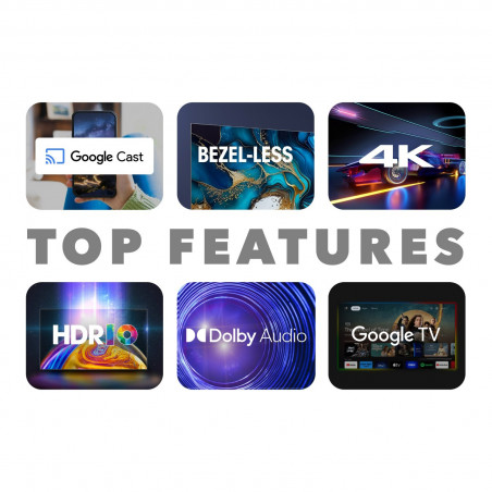 Televizor Smart Tech 43UW02V, 43″ (109 cm), 4K Ultra HD 3840 × 2160, clasa de eficiență energetică F, Smart TV, DLED, Wi-Fi, Bluetooth, Google TV, negru