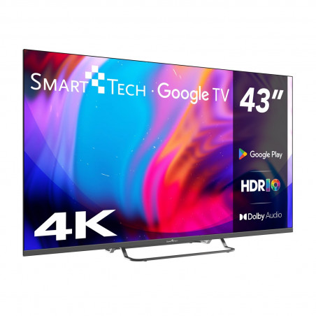Televizor Smart Tech 43UW02V, 43″ (109 cm), 4K Ultra HD 3840 × 2160, clasa de eficiență energetică F, Smart TV, DLED, Wi-Fi, Bluetooth, Google TV, negru